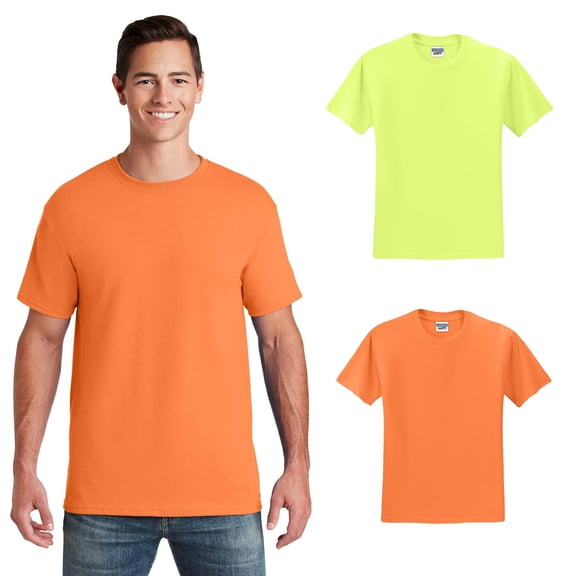 JERZEES Hi-Vis Safety T-Shirt, Men's Work Wear, Green & Orange, Pack of 2, S