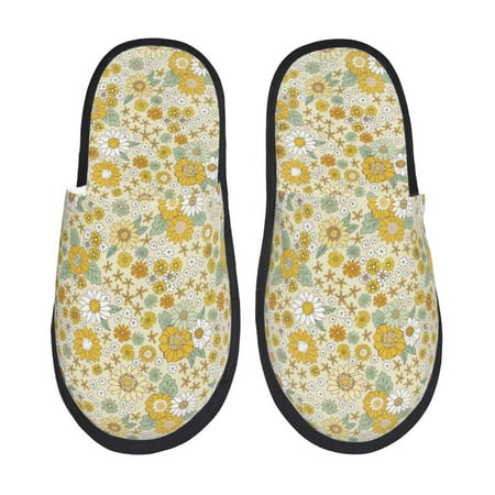 Balery Cute Sunflower Slient Indoor Furry Fleece Comfort House Shoes Soft Non-Slip Home Shoes Cotton slippers House Slippers-- Large