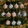 thumbnail image 2 of chaungfeng 12 Pcs Cowhide Printed Christmas Ball Ornaments, 2.36 Inch Plastic Western Cow Ornaments Country Western Party Decorations Rustic Xmas Baubles for Tree Home Gift(Black and Brown), 2 of 7