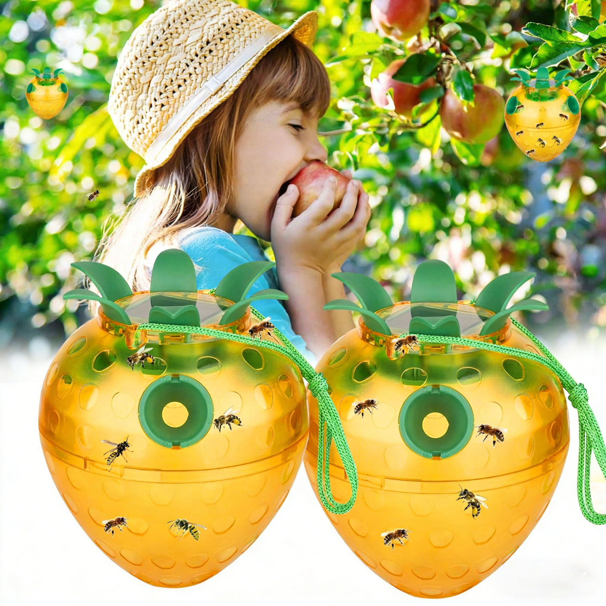 Solar-powered mason bee trap. Outdoor strawberry-shaped bee trap. Suitable for gardens and farms.