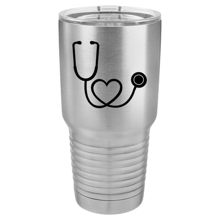 Tumbler Stainless Steel Vacuum Insulated Travel Mug Heart Stethoscope Nurse Doctor (Stainless Steel 30 oz)