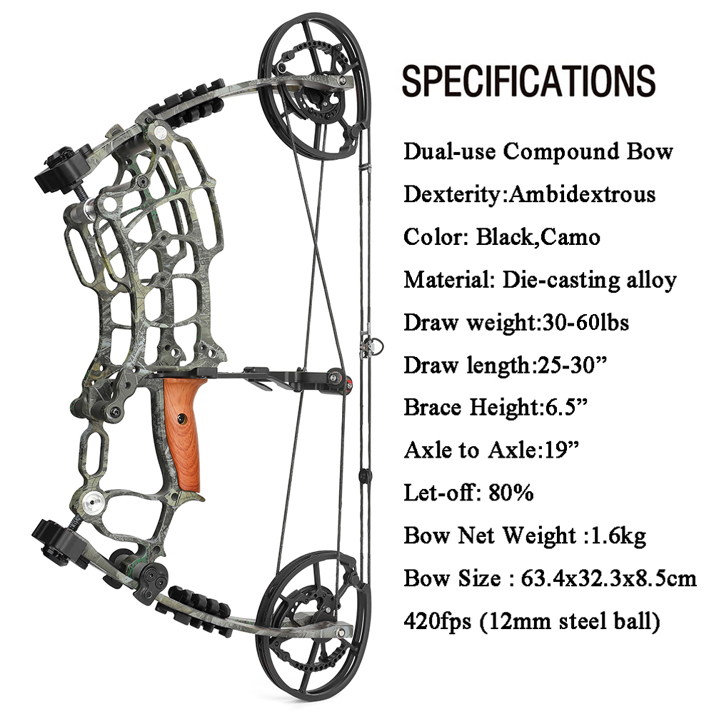 SHARROW Short Axis Compound Bow 30-70lb Set Dual-Use Steel Ball Arrow Archery Hunting RH LH