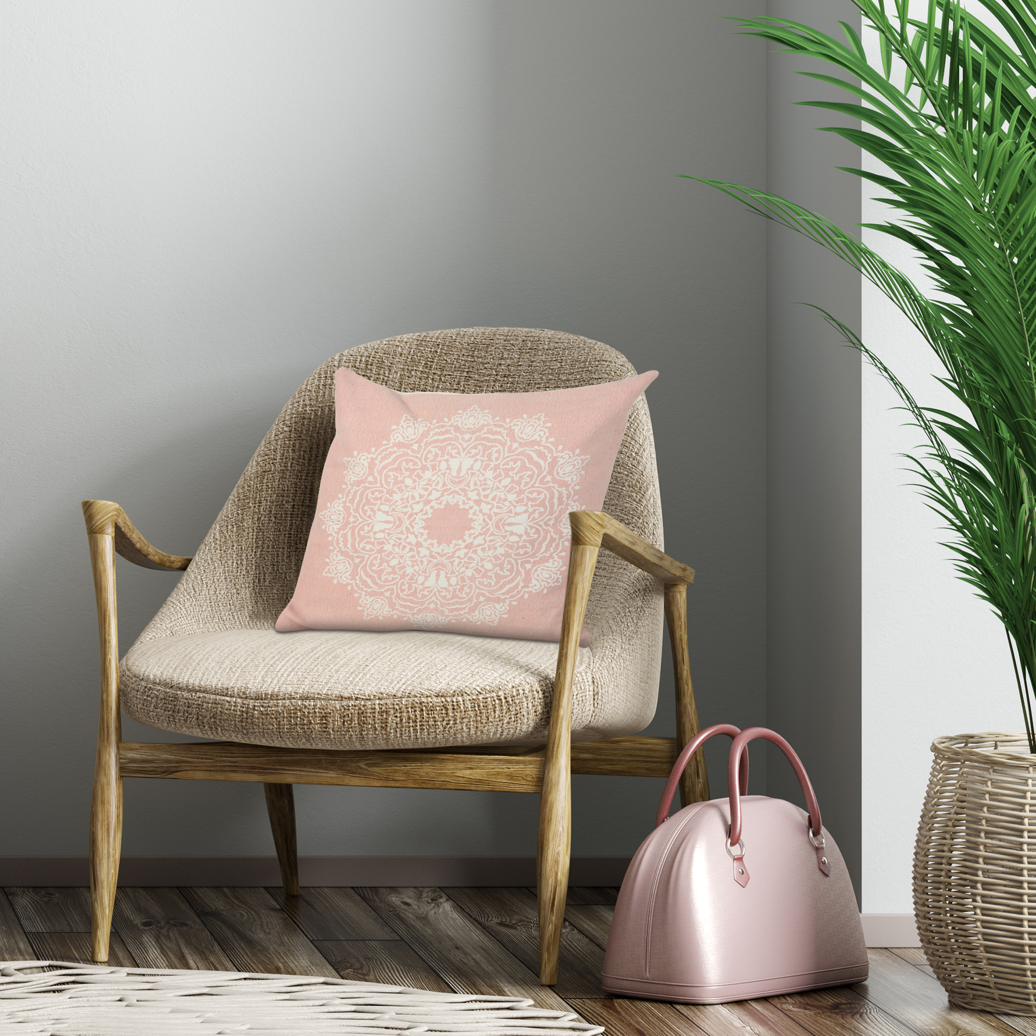 Ox Bay Ava 20" x 20" Pink/White Medallion Cotton Adult Decorative Throw Pillow Cover