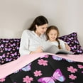 thumbnail image 5 of Homewish Cute Butterfly Kid Twin Bedding Sets 7-Piece, Blossoms Flower Floral Bedding Comforter Set, Black Purple Cartoon Theme Reversible Sheet Sets, Luxury Bedroom Decor, 5 of 8