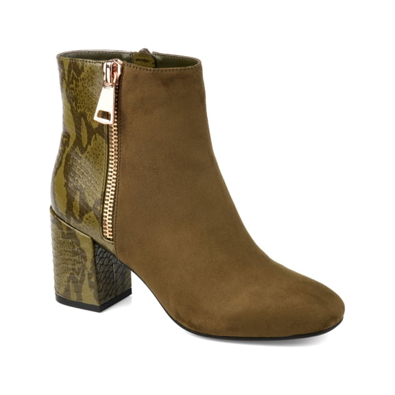 JOURNEE COLLECTION Womens Green Snake Print Sarah Square Toe Block Heel Zip-Up Booties 6.5