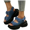 thumbnail image 3 of Sandals Women Dressy Women's Sandals Ladies Sandals Women's Fashion Casual Spring And Summer Solid Color Comfortable Breathable Round Toe Open Toe Thick Bottom Wedge Heel Sandals Blue, 3 of 8