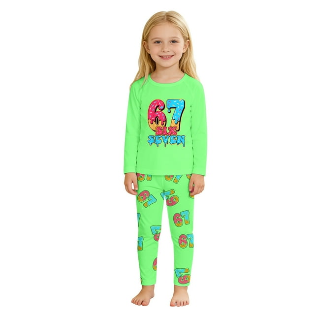 SgJHXb Pyjama à Manches Longues pour Filles avec Col Rond et Manches Raglan pour une Nuit Confortable, Vêtements de Nuit pour Filles Tailles 3-4 Ans