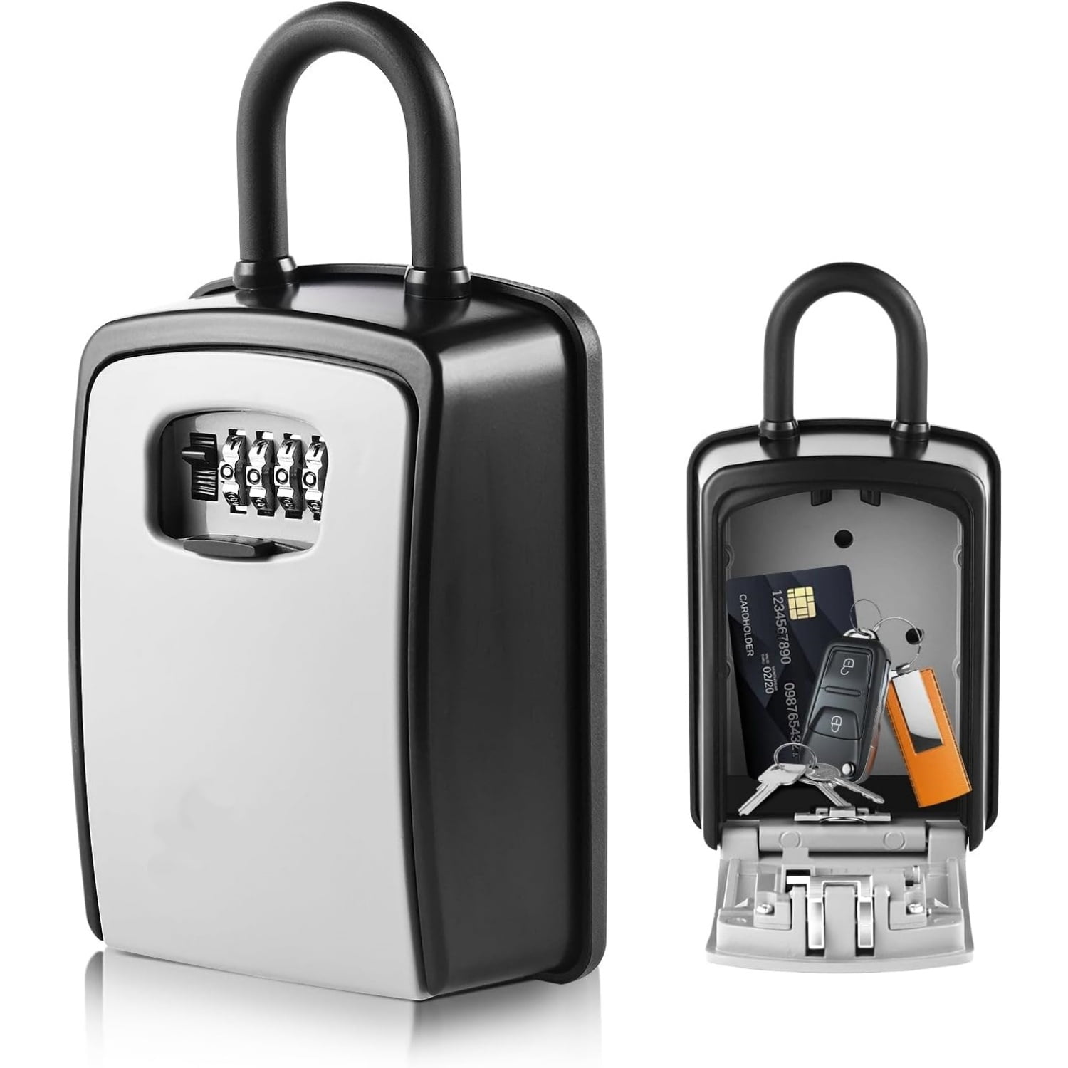 Key Lock Box Portable with U-Shackle – XXL Waterproof Heavy-Duty Metal Safe with 4-Digit Combination for Spare Keys Outside on Door Knob, Fence or Gate (Grey, XXL)