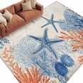thumbnail image 2 of Summer Ocean Washable Living Room Rugs 6'x9', Vintage Nautical Sea Orange Blue Starfish Coral Seashell Low Pile Throw Large Area Rug Non-Slip Sturdy Edge Binding Carpet for Dining Room Kitchen Office, 2 of 9