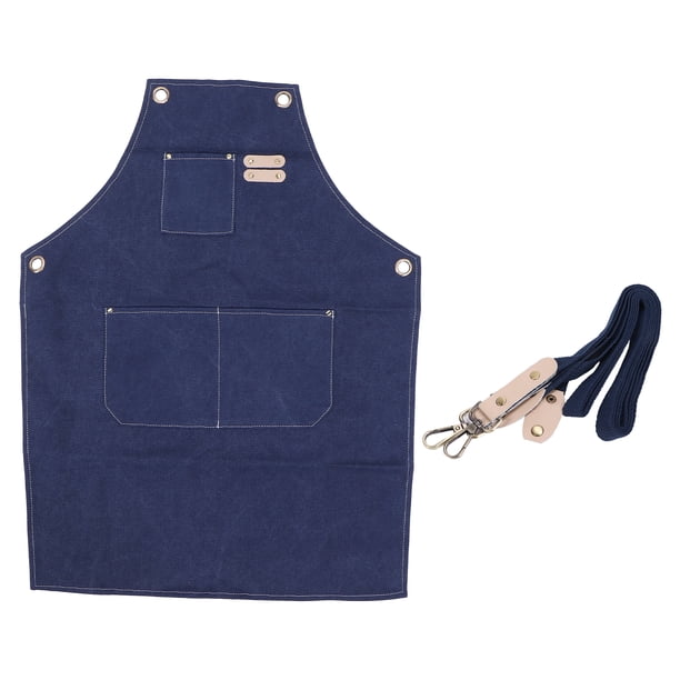 Delantal de lona de algodón ajustable con espalda cruzada y bolsillos para cocina, color azul