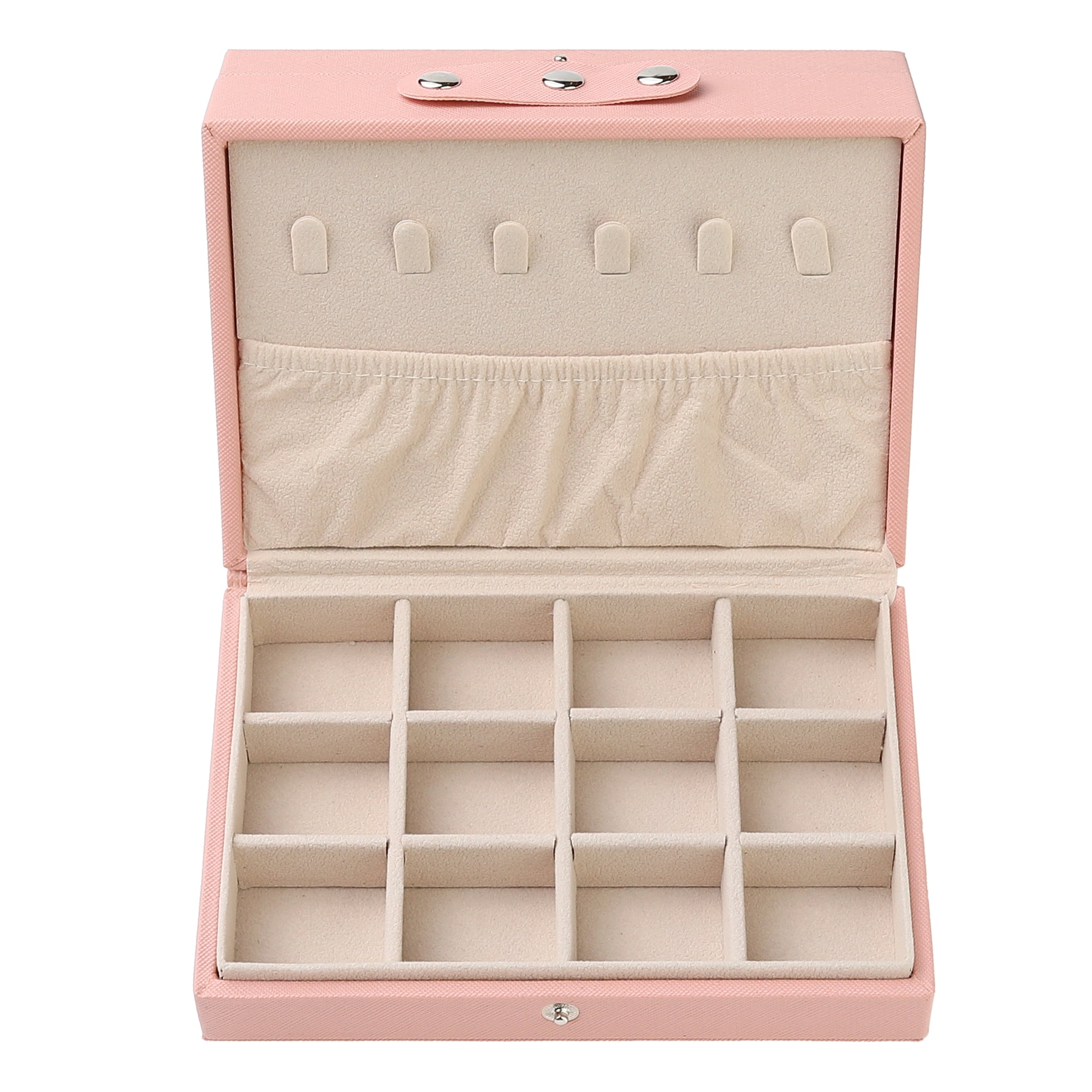 Unique Bargains 2 Layer Jewelry Box PU Leather Jewelry Case for Earring Necklace Ring Pink