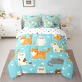 thumbnail image 3 of Manfei Cute Cat Animal Twin Bedding, Cartoon Love Heart Bedding Comforter Set, Light Blue, Polkadot Reversible, 7-Piece, 3 of 6