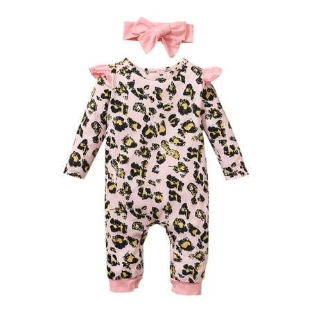 

Ma&Baby Infant Baby Girl Romper Floral Fly Long Sleeve Jumpsuit Playsuit Headband Cotton Clothes