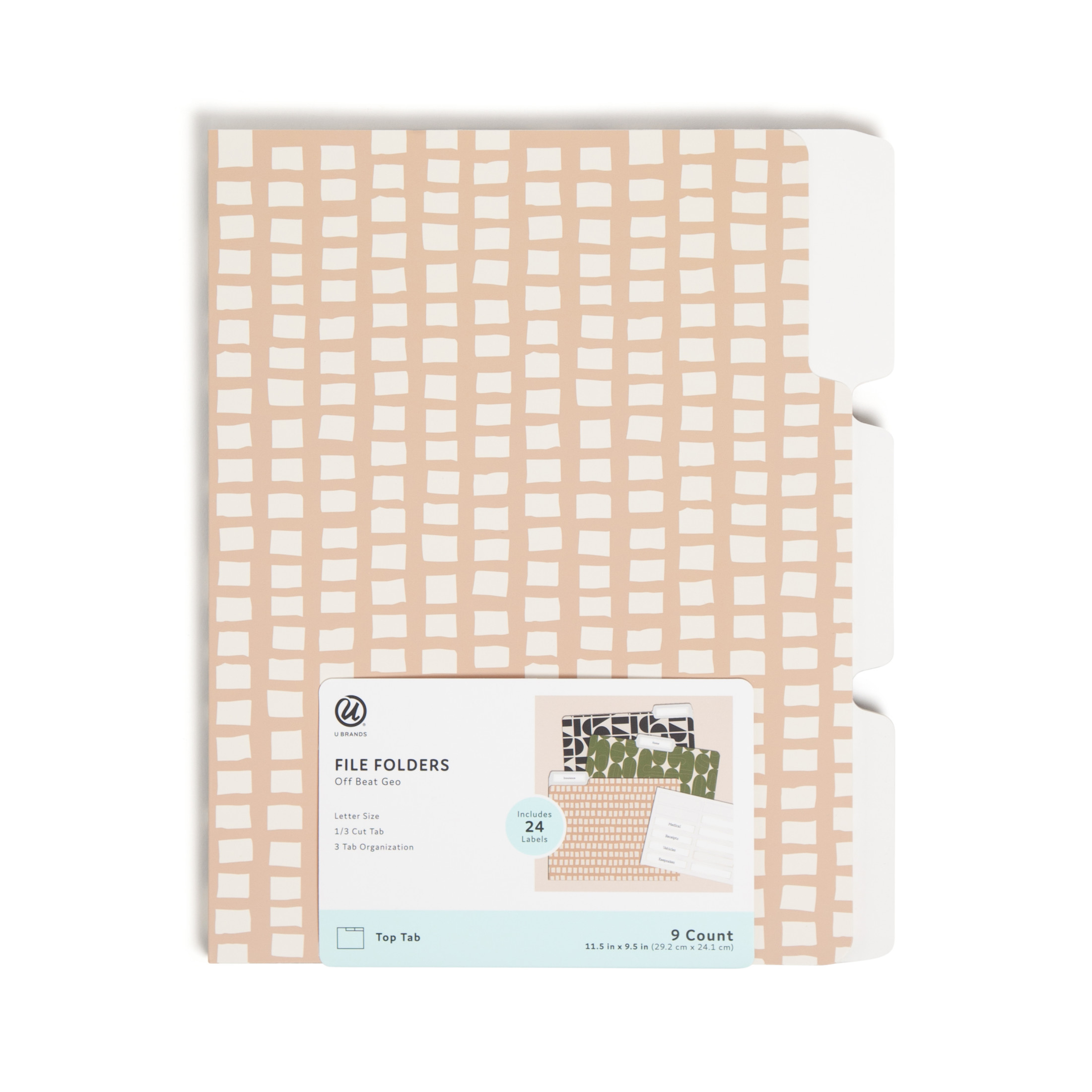 U Brands Fashion File Folders, Set of 9, Off Beat Geo, 1/3-Cut Tabs, Letter Size