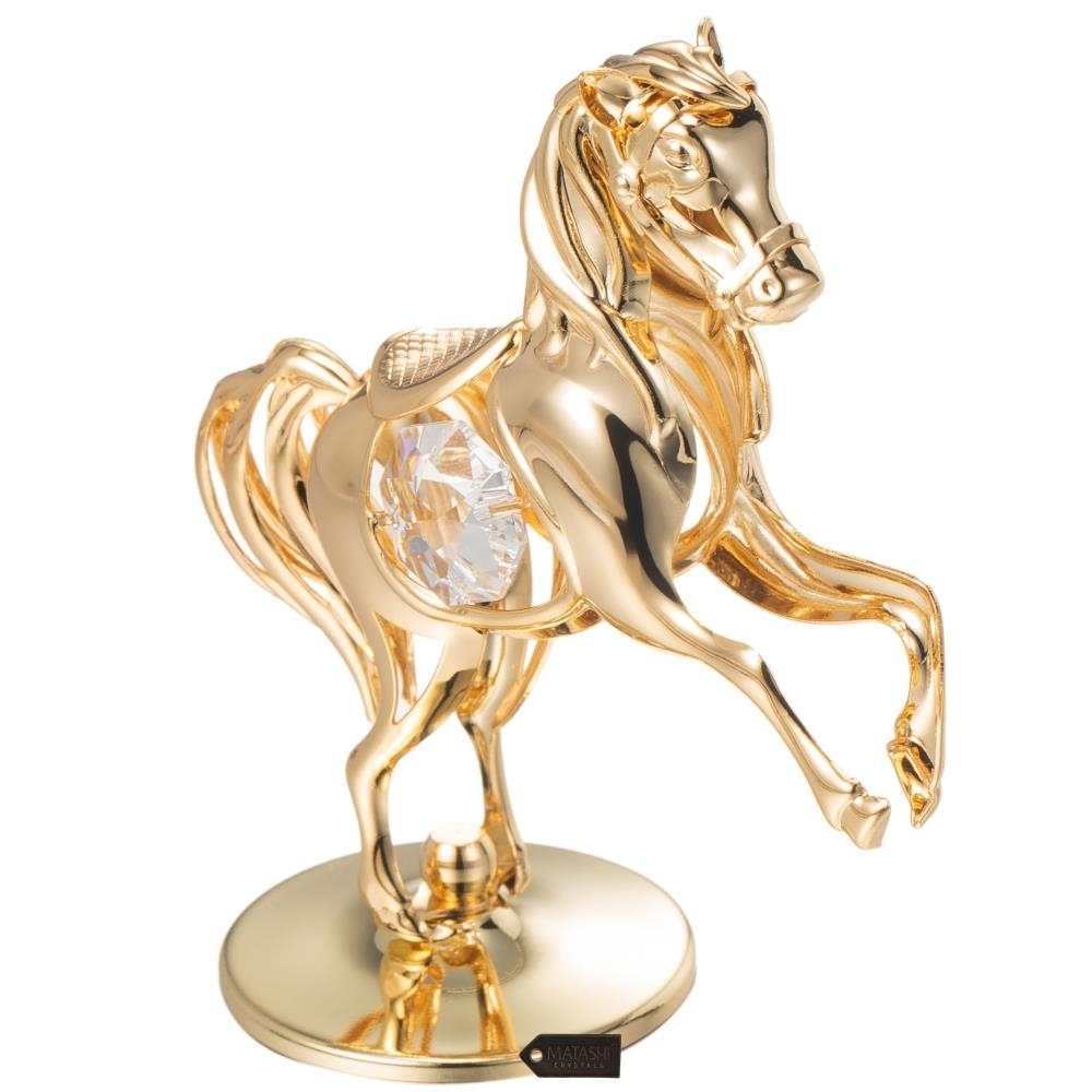 24K Gold Plated Crystal Studded Horse On a Pedestal Ornament by Matashi - image 5 of 7