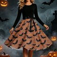 thumbnail image 6 of Halloween Costumes Women , Ladies Casual Dress Gothic Retro Fashion Print Long Sleeve A Line Pleated Swing Dress Round Neck Vintage Witch Party Cocktail Dresses, 6 of 6