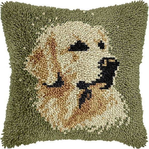 Labrador Latch Hook Pillow Kits for DIY Handmade Throw Pillow Cushion Embroidery Latch Hooking Pillowcase Kits with Preprinted Canvas Crochet Yarn Kits 17''X 17''(g146)