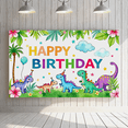 thumbnail image 4 of Colorful Dinosaur Themed Happy Birthday Banner with Tropical Leaves and Balloons Background Party Decoration Backdrop for Birthday Parties Photography Props Kids Celebrations, 4 of 7