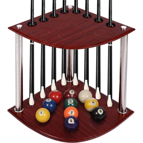 Lineslife Corner Cue Rack Only - 8 Pool Stick Holder Floor Stand, Easy to Assemble Pool Cue Rack, OAK Material Cue Rack for Indoors or Outdoors,14.8"x14.8"x20.1"