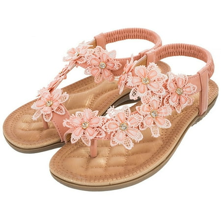 

DAFENGEA Casual Women s Summer Flat Sandals Bohemia Comfortable Beach Shoes Flower Flip Flops Open Toe Elastic Ankle Strap Sandal Female Footwear