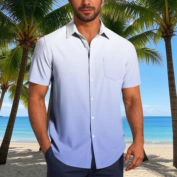 Big & Tall Shirts for Men Plus Size S-5X Short Sleeve Tshirts Shirt with Pocket Button-Down Collared Gradient Printed Hawaiian Beach Tees Tops