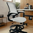 thumbnail image 5 of BizChair Mid-Back White Mesh Ergonomic Drafting Chair with Adjustable Foot Ring and Flip-Up Arms, 5 of 17
