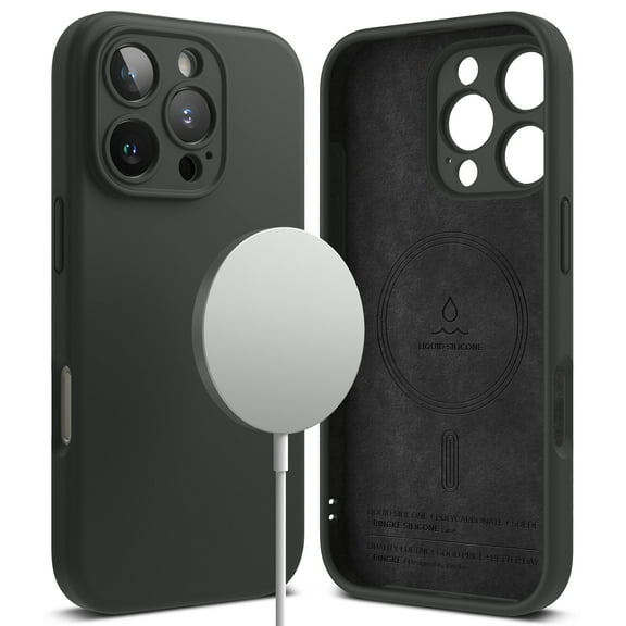 Ringke Silicone Magnetic for iPhone 16 Pro Max Case, Compatible with MagSafe Stain Resistant Lightweight Soft Touch Microfiber Inner Flexible Phone Cover - Black