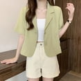 thumbnail image 4 of tasrioml Women Suit Coat Lapel Short Sleeve Loose Fit Suit Jacket with Pockets Solid Color Loose Fit Summer Business Coat, 4 of 7