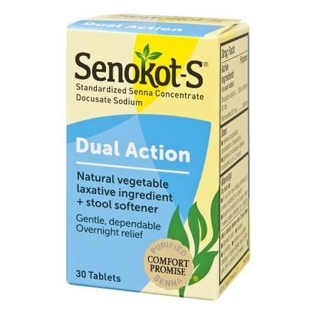 Senokot-S Natural Vegetable Laxative + Stool Softener Tablets 30 ea (pack of