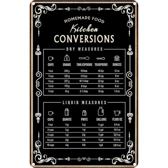 Size: 16" x 12" - Kitchen Conversion Chart Metal Baking Signs Wall Decor Vintage Chic Metal Poster