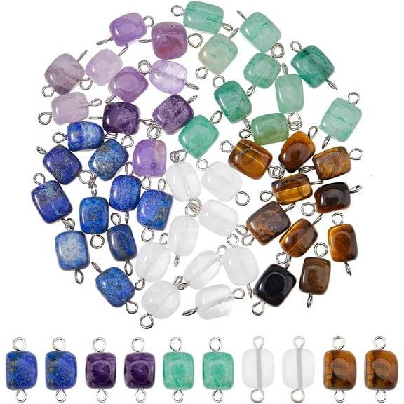 50Pcs 5 Styles Natural Gemstone Connector Charms Rectangle Gemstone Beads Charms Connectors with Golden Double Loops Crystal Stone Links for DIY Jewelry Making Hole: 1.8-3mm