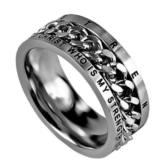 PHILIPPIANS 4:13 HIS STRENGTH Bible Quote, Stainless Steel Chain Spinner Ring