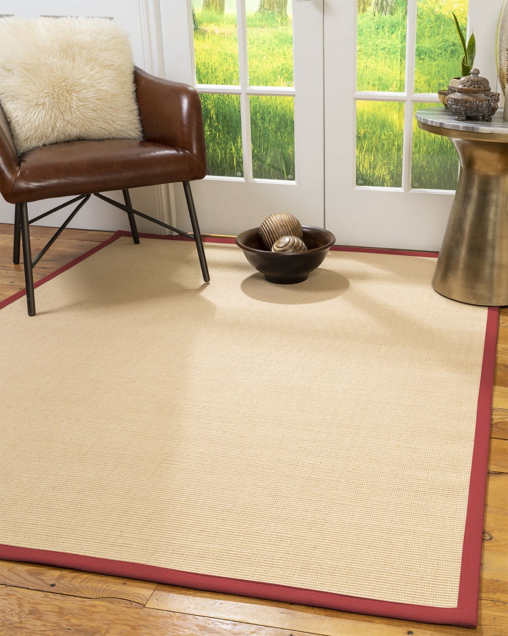 Natural Area Rugs Majesty Custom Wool Sisal Rug, 12' x 18', Red Border