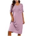 thumbnail image 3 of Taqqpue Cotton Nightgown for Women Solid Color Long Sleepshirts Short Sleeve Full Length Nightshirt Casual Loungewear for Women, 3 of 6