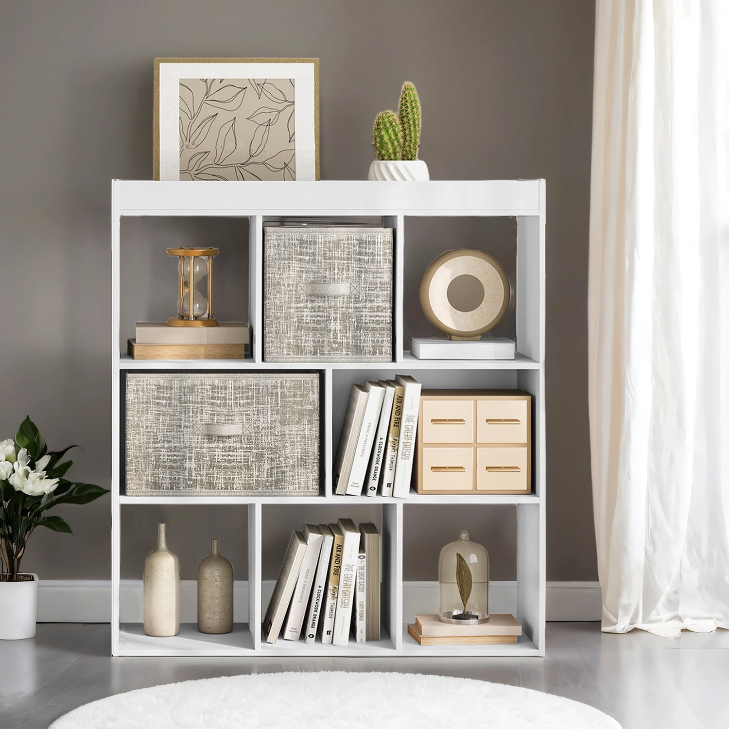 LEDREM 8-Tier Adjustable Cube Bookcase, Cube Storage Organizer Shelf, 33lb Capacity per Tier, Easy Assembly, for Home, Office, White