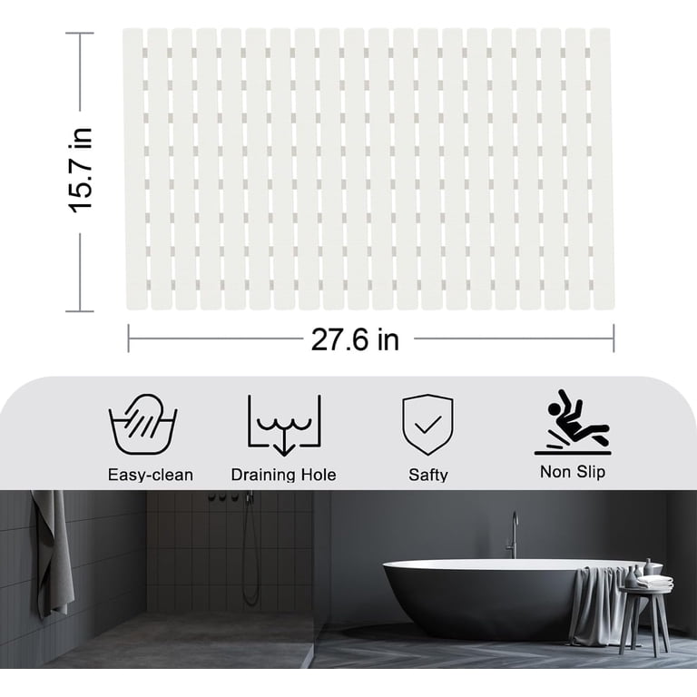Non-Slip Shower Mat For Bathtub - 27.5x15.7 Inch TPE Bath Mat With 200+ Suction Cups & Drain Holes, Quick Dry, Safe For Kids & Seniors