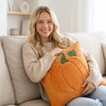 thumbnail image 2 of Halloween Throw Pillow Covers 18x18 Inch, Soft Plush Pumpkin Decorative Square Pillowcases, Farmhouse Holiday Cushion Covers for Sofa Living Room Home Fall Halloween Thanksgiving Decor, 2 of 3