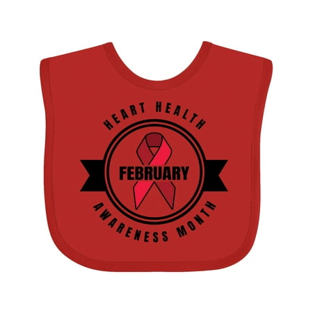 

Inktastic Heart Health Awareness Month February with Red Ribbon Badge Gift Baby Boy or Baby Girl Bib