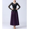 thumbnail image 4 of Women'S Lace Velvet Long Sleeve Ballroom Competition Dance Dress With Godets, 4 of 8