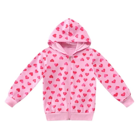CM-Kid Toddler Girls Hoodie Sweatshirts Heart Cotton Zip-up Jacket 2T