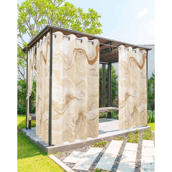 nqOlkjepod Outdoor Curtains for Patio Waterproof, Beige Marble Outdoor Privacy Panels Grommet, Chic Neutral Minimalist Fluid Aesthetic Blackout Outside Curtains for Porch/Cabana 54"x84", 1 Panel