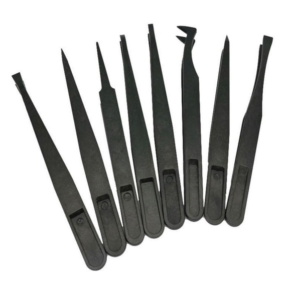 8Pcs Precision Plastic Tweezers, 4.5-4.8 Inch Anti-Static Tweezers Set with Curved and Straight Tips for Electronics Assembly