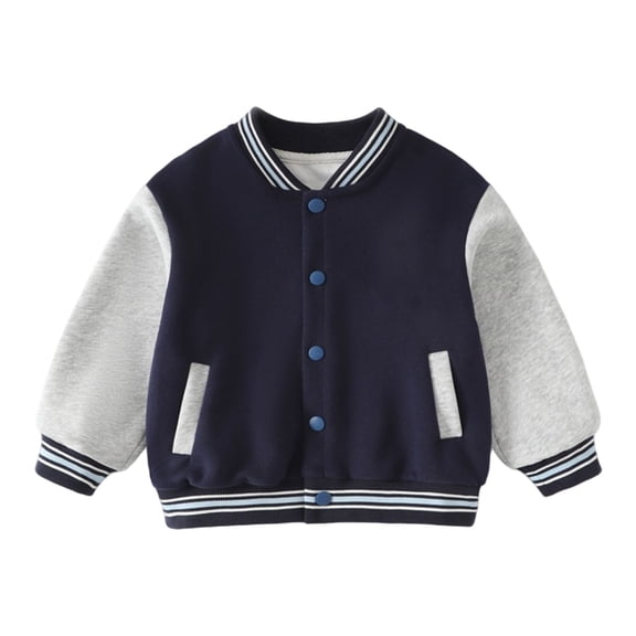 Toddler Boys Girls Varsity Jacket Stand Collar Bomber Coat Baseball Sweatshirt Colorblock Drop Shoulder Outerwear Pockets