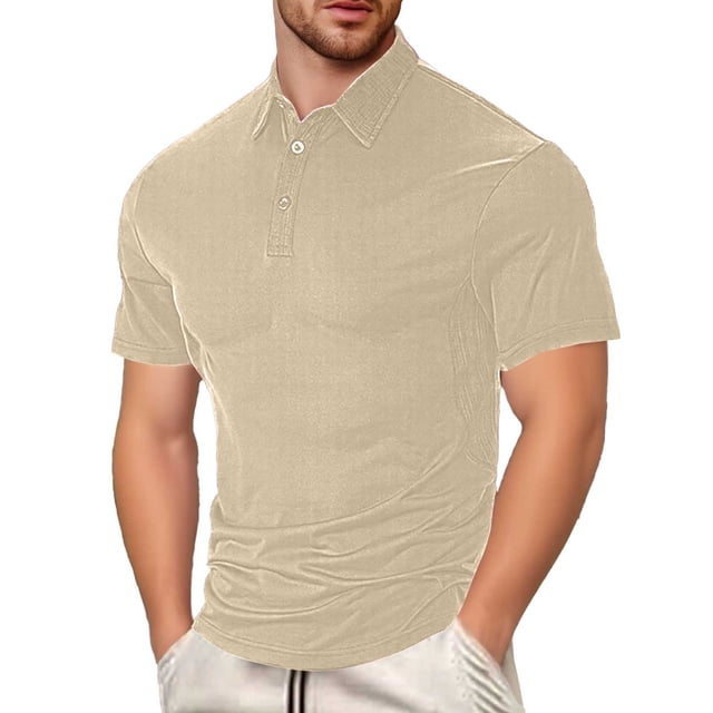 Jersey de manga corta con solapa y botones de color liso para hombre - Poliéster, estilo informal, adecuado para el día a día/fiestas (S-XXXL)