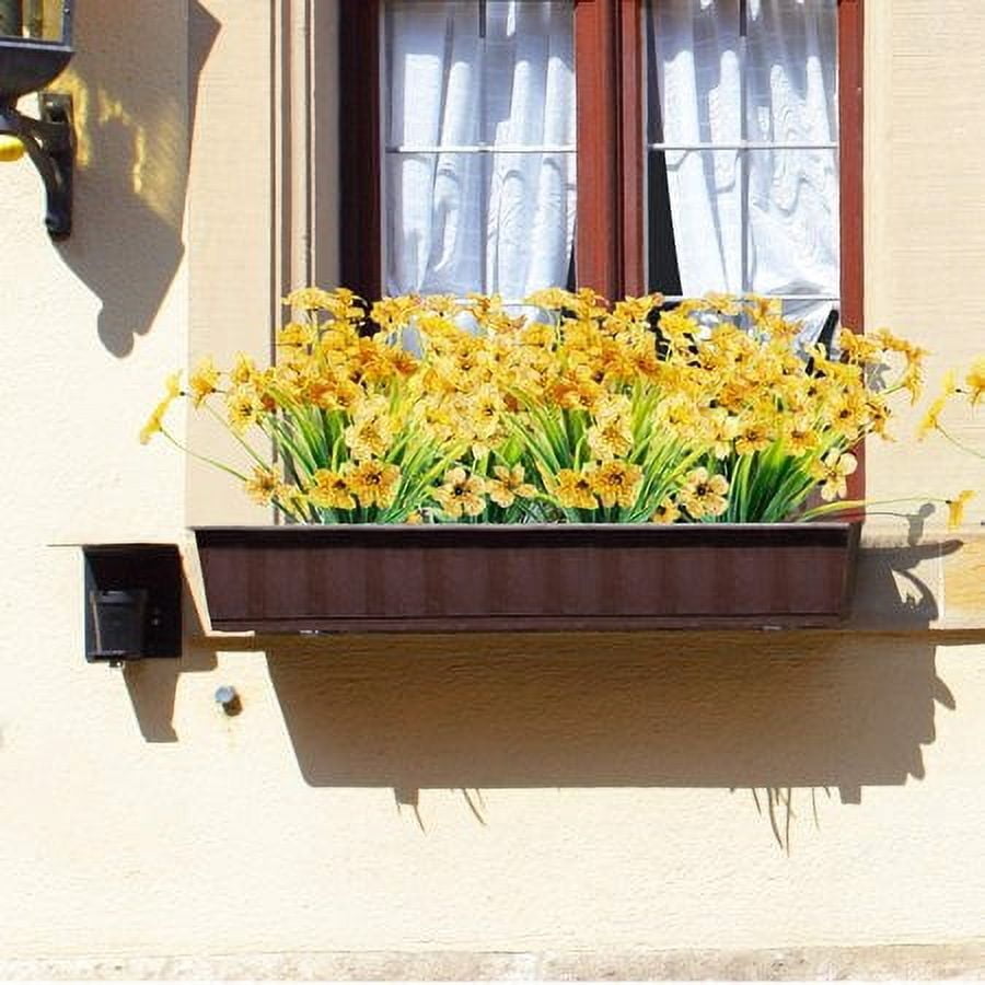 Baumaty 20 Bundles Artificial Flowers Outdoor UV Resistant Fake Flowers No Fade Faux Plastic Plants Garden Porch Window Box Decorating (Yellow)
