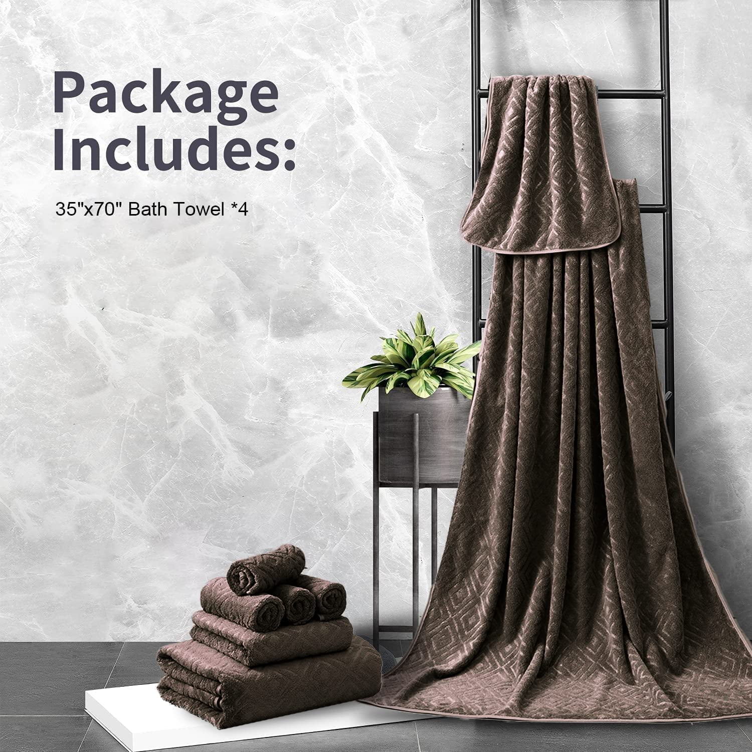 Jessy Home 4 Pack Bath Towels Brown Oversized Bath Sheet 35"x70"-600 GSM Soft Extra Large Bath Towel Set