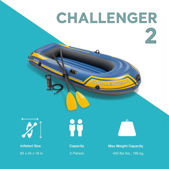 Open Box INTEX Challenger 2 Inflatable Boat Set Air Pump, Oars (2 Pack)
