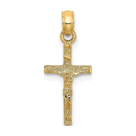 10k Real Yellow Gold Crucifix Cross Pendant Necklace for Men and Women with Polished Jesus Design Religious Latin Faith Jewelry Fine Chain Included