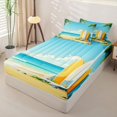 thumbnail image 2 of Castle Fairy Simple Pastel Surfboard Zipper Queen Comforter Set with Fitted Sheet and 2 Pillowcases,Seaside Palm Landscape Art Zipper Bedding Set,Gold Blue,Navy Blue Reversible,4 Pieces, 2 of 6