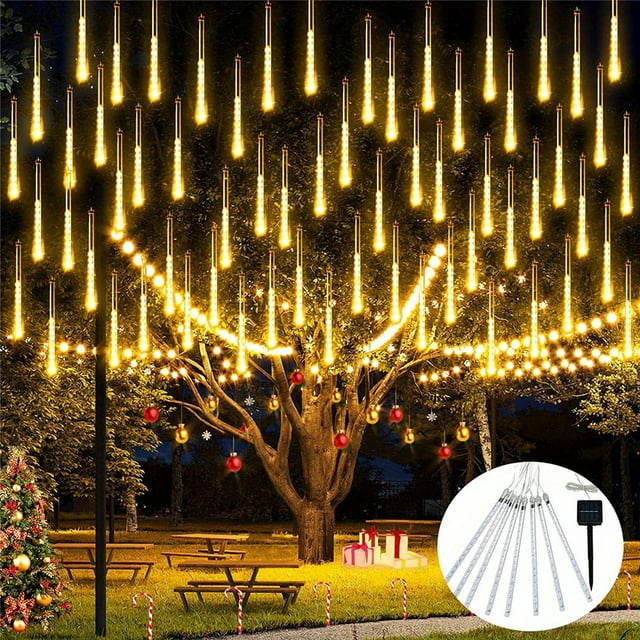 1pc Solar Meteor Rain Lights, Outdoor Waterproof Solar String Lights, 8 Tube 192LEDs/288LEDs Solar Christmas Tree Lights For Tree Wedding Xmas Holiday Party Patio